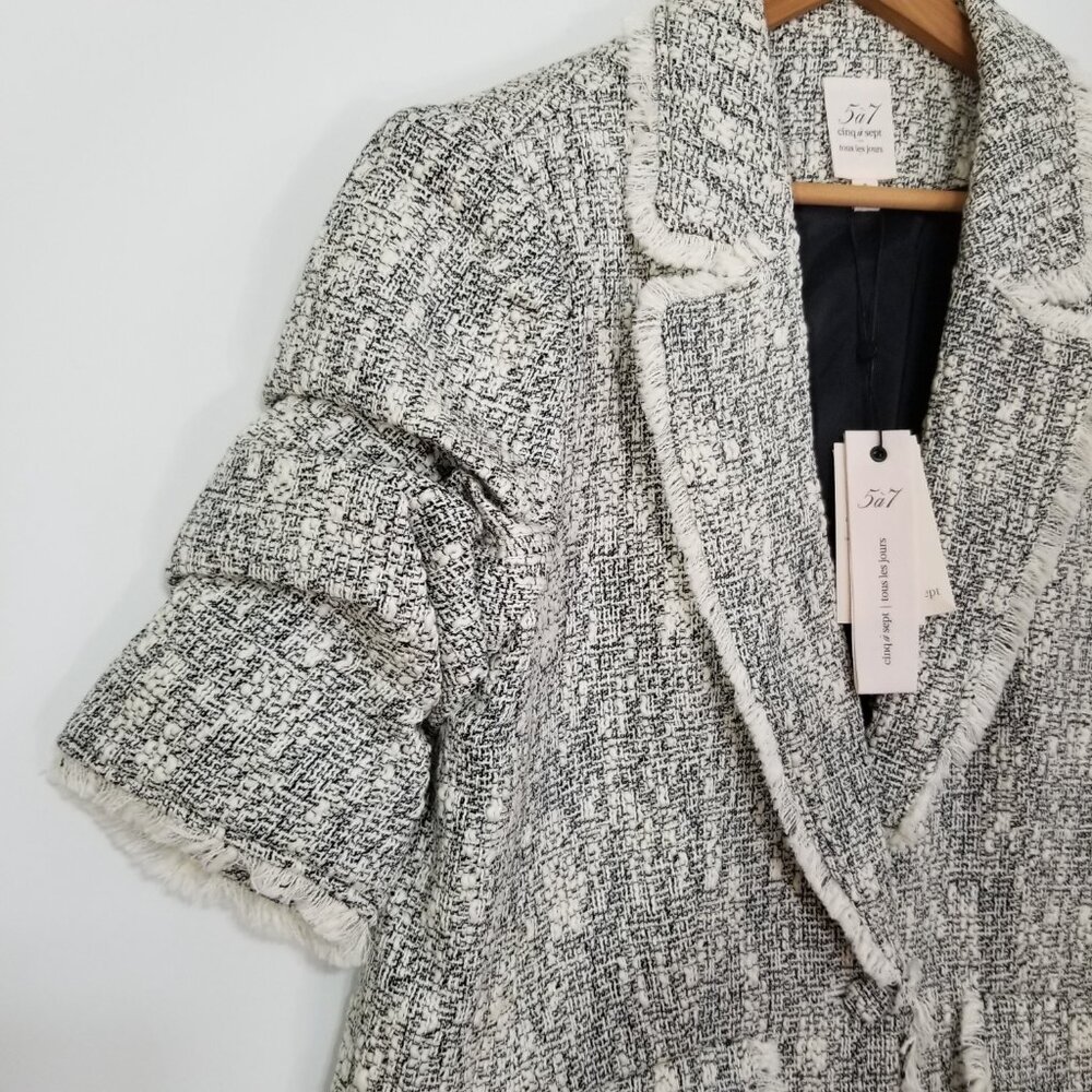 NWT Cinq à Sept Erin Fringed Boucle Tweed Blazer Jacket Black/Ivory Size 8 $425 - Picture 8 of 17